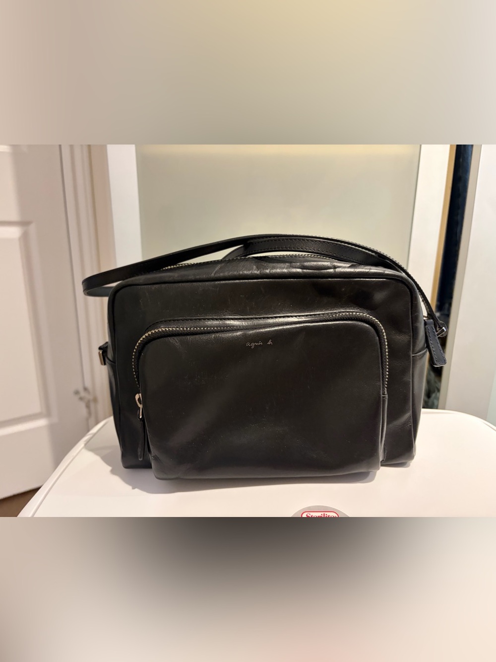 Agnes B. Black Leather Crossbody Bag